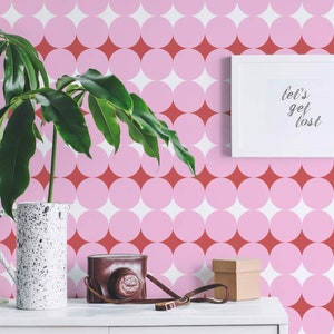 Pink and red Circle Peel and Stick wallpaper / Retro Removable wallpaper / Geometric wallpaper - Self-adhesive or Traditional