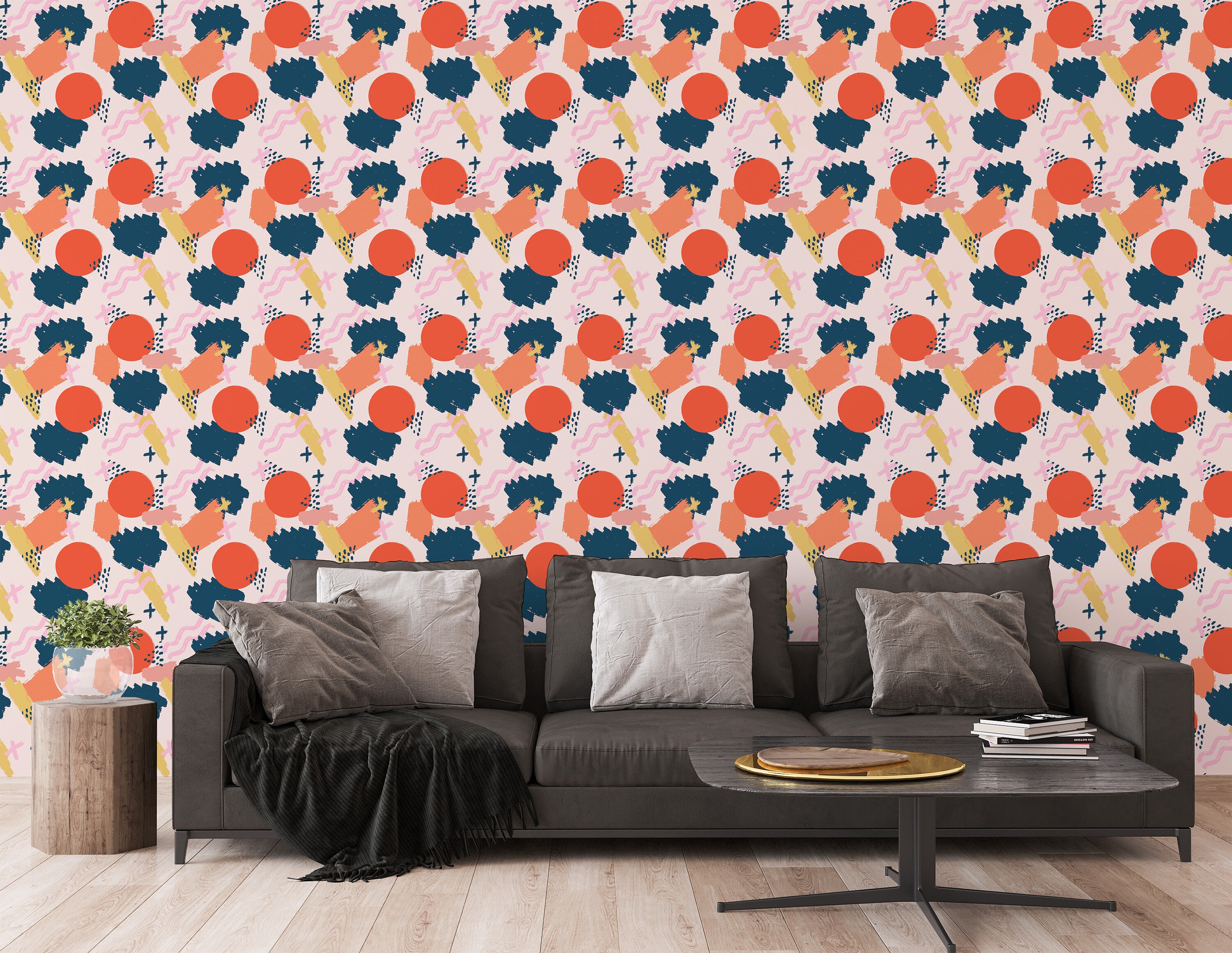 Brushstroke Peel and Stick Wallpaper / Colorful Removable Etsy