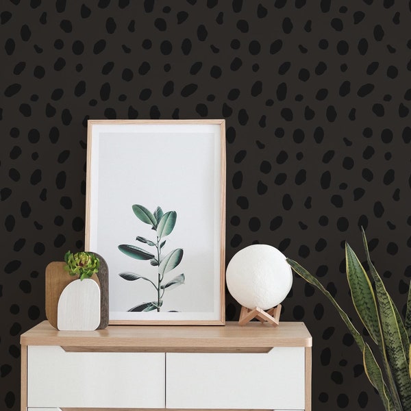 Black Cheetah print Peel and Stick wallpaper / Animal print Removable wallpaper / Black wallpaper - Self-adhesive or Traditional