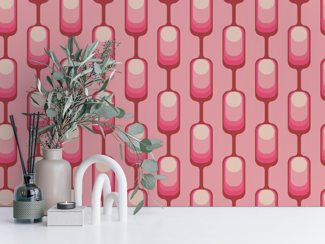 Pink Retro Peel and Stick Wallpaper / Geometric Removable - Etsy Australia