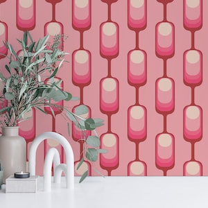 Pink Retro Peel and Stick wallpaper / Geometric Removable wallpaper / Pink wallpaper - Self-adhesive or Traditional