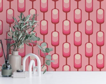 Pink Retro Peel and Stick wallpaper / Geometric Removable wallpaper / Pink wallpaper - Self-adhesive or Traditional