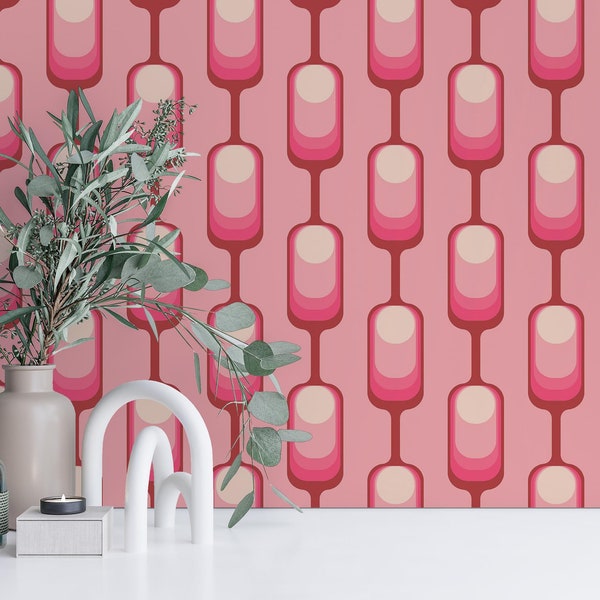 Pink Retro Peel and Stick wallpaper / Geometric Removable wallpaper / Pink wallpaper - Self-adhesive or Traditional