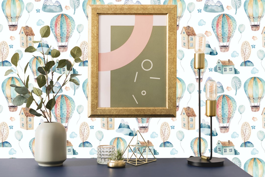 Hot Air Balloon Peel and Stick Wallpaper / House Removable Wallpaper