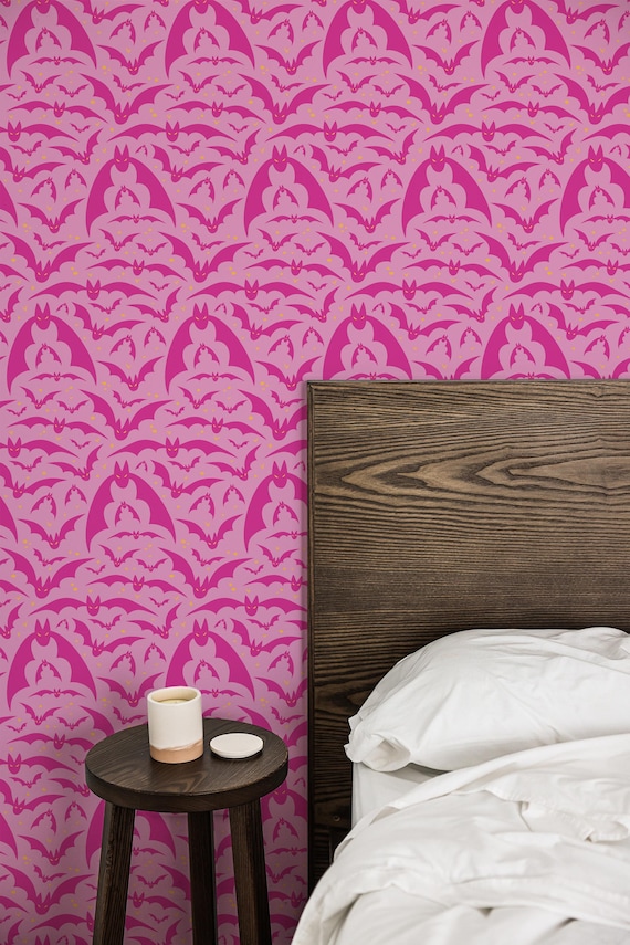 Pink Halloween wallpaper - Peel and Stick Wallpaper or Non Pasted Wallpaper / Halloween Removable wallpaper / Pink wallpaper