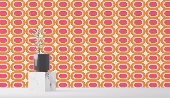 Pink and Orange 60’s Peel and Stick Wallpaper / Retro - Etsy