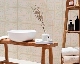 Ivory Leaf Tile Wallpaper: Botanical Vintage Pattern (Non-Pasted, Pre-Pasted, Peel and Stick, Custom Sizes)