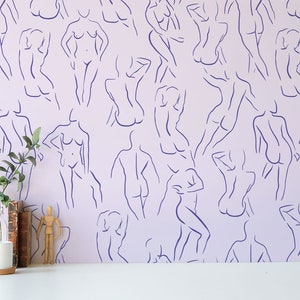 Lavender Female body Peel and Stick wallpaper / Body Removable wallpaper / Lavender wallpaper - Self-adhesive or Traditional