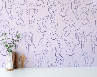 Lavender Female body Peel and Stick wallpaper / Body Removable wallpaper / Lavender wallpaper - Self-adhesive or Traditional