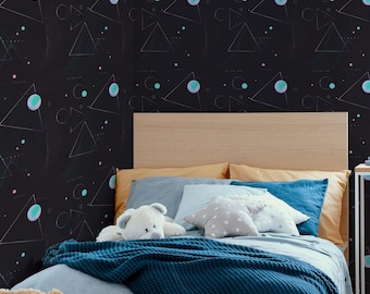 Black Triangle Wallpaper: Neon Abstract Pattern (Non-Pasted, Pre-Pasted, Peel and Stick, Custom Sizes)