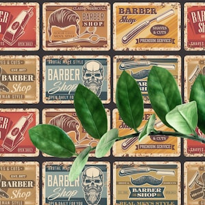 Barber shop Peel and Stick wallpaper / Vintage Removable wallpaper / Vintage barber shop wallpaper - Self-adhesive or Traditional