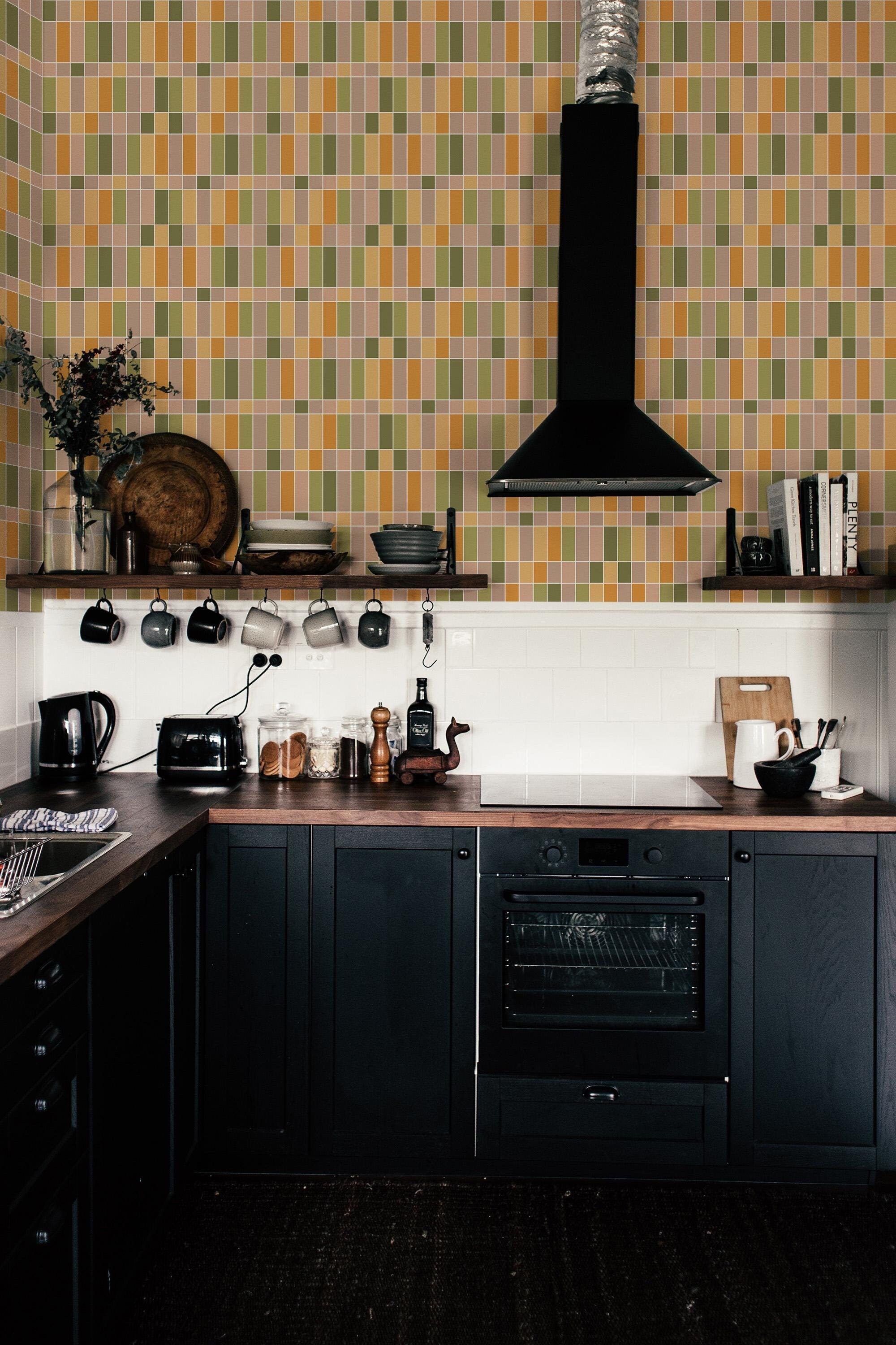 Geometric Tile Style Kitchen Cabinet Wallpaper - Peel & Stick Wallpaper for Kitchen Cabinets - Vinyl or Textile