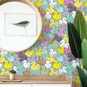 Rubber Ducks Peel and Stick wallpaper / Ducks Removable wallpaper / Colorful wallpaper - Self-adhesive or Traditional