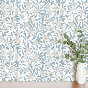 Pastel Blue and pink Scandinavian Peel and Stick wallpaper / Leaf Removable wallpaper / Pastel blue wallpaper - Self-adhesive or Traditional