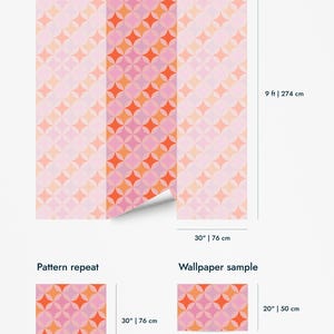 Pink Vintage Retro wallpaper - Peel and Stick Wallpaper or Non Pasted Wallpaper / Geometric Removable wallpaper / Pink wallpaper image 10