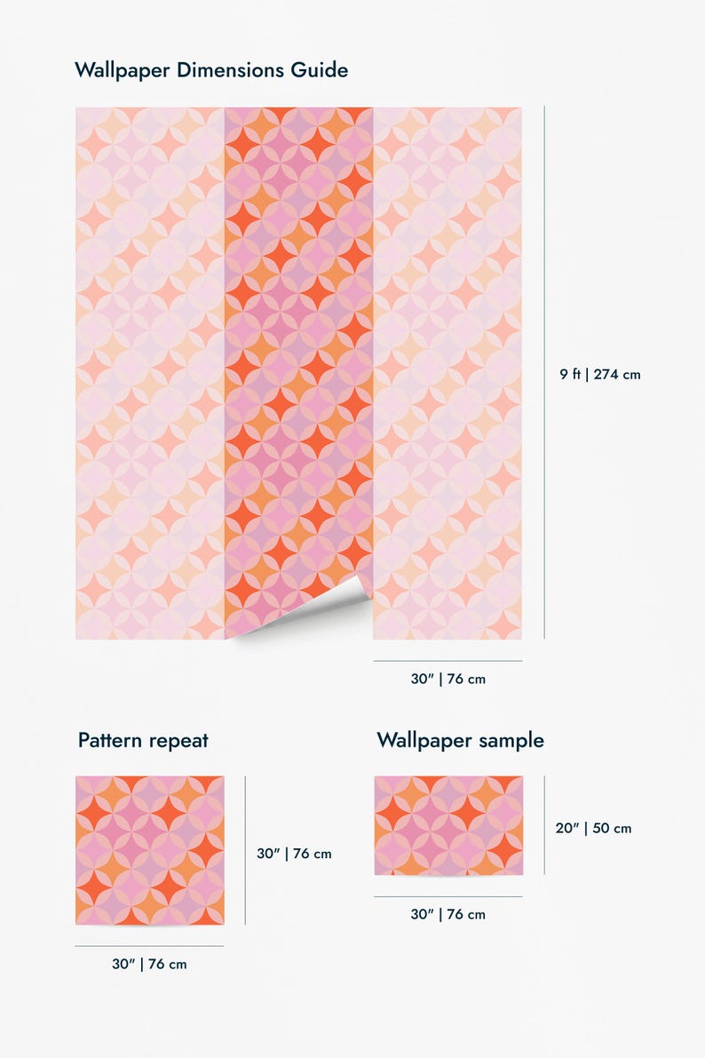 Pink Vintage Retro wallpaper - Peel and Stick Wallpaper or Non Pasted Wallpaper / Geometric Removable wallpaper / Pink wallpaper image 10