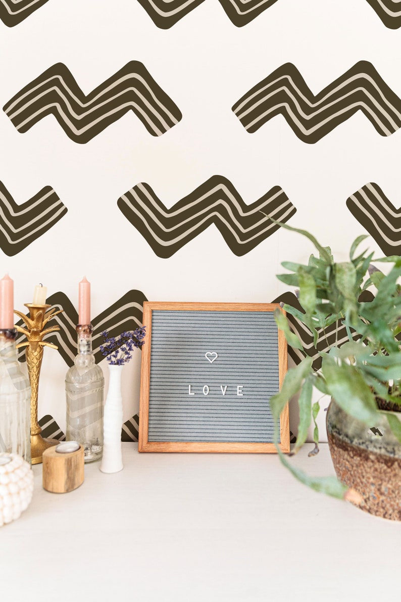 Brush Stroke Peel and Stick Wallpaper / Hand Drawn Waves - Etsy