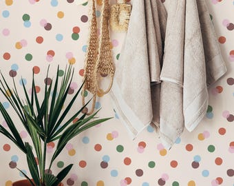 Colorful Polka Dot Wallpaper: Vintage Confetti Pattern (Non-Pasted, Pre-Pasted, Peel and Stick, Custom Sizes)