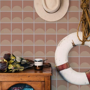 Retro Tile wallpaper - Peel and Stick Wallpaper or Non Pasted Wallpaper / Tile Removable wallpaper / Brown self-adhesive wallpaper