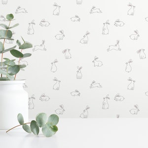 Minimalist Bunny Peel and Stick wallpaper / Easter Removable wallpaper / Black And White wallpaper - Self-adhesive or Traditional