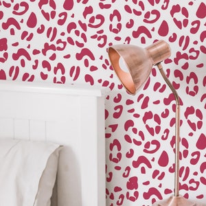 Pink Leopard print Peel and Stick wallpaper / Animal print Removable wallpaper / Viva magenta wallpaper - Self-adhesive or Traditional