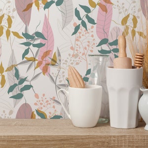 Colorful Leaf Peel and Stick wallpaper / Abstract Removable wallpaper / Leaf wallpaper - Self-adhesive or Traditional
