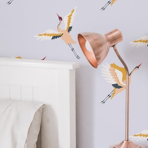 Lavender Bird Peel and Stick wallpaper / Crane Removable wallpaper / Lavender wallpaper - Self-adhesive or Traditional