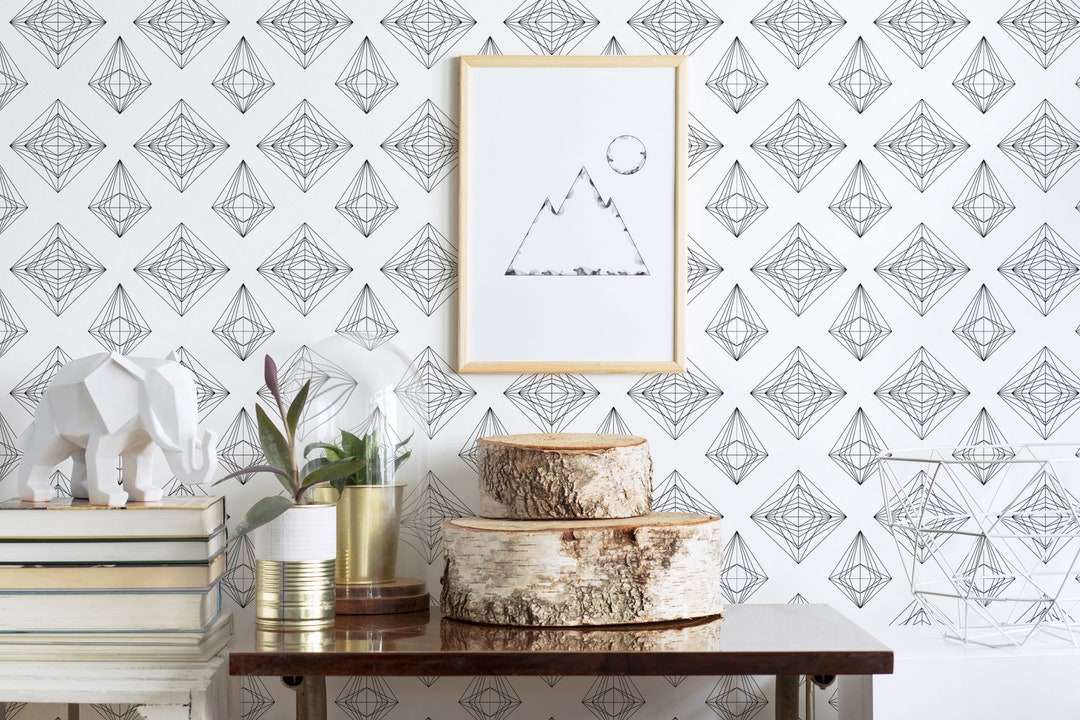 Diamond Peel and Stick Wallpaper / Line Art Removable Wallpaper ...