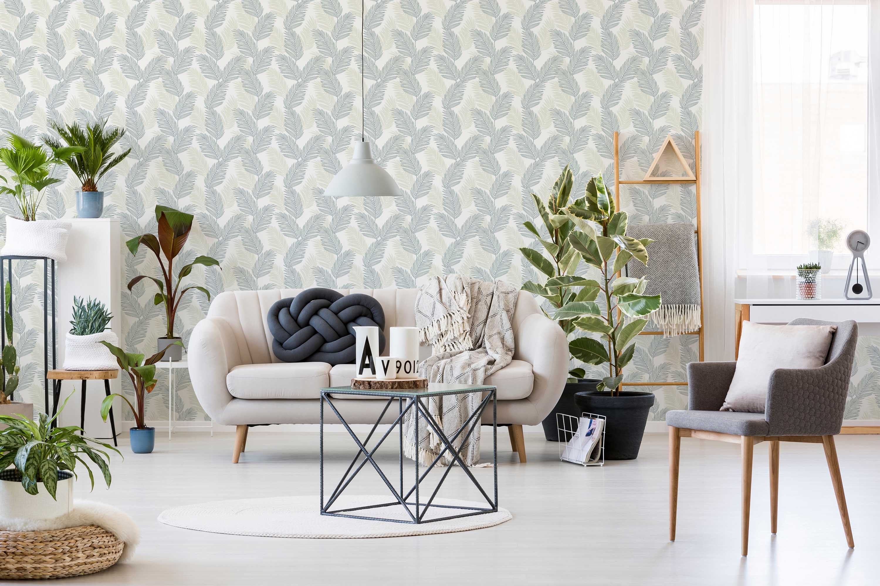 Blue and White Palm Leaf Peel and Stick Wallpaper / Coastal - Etsy