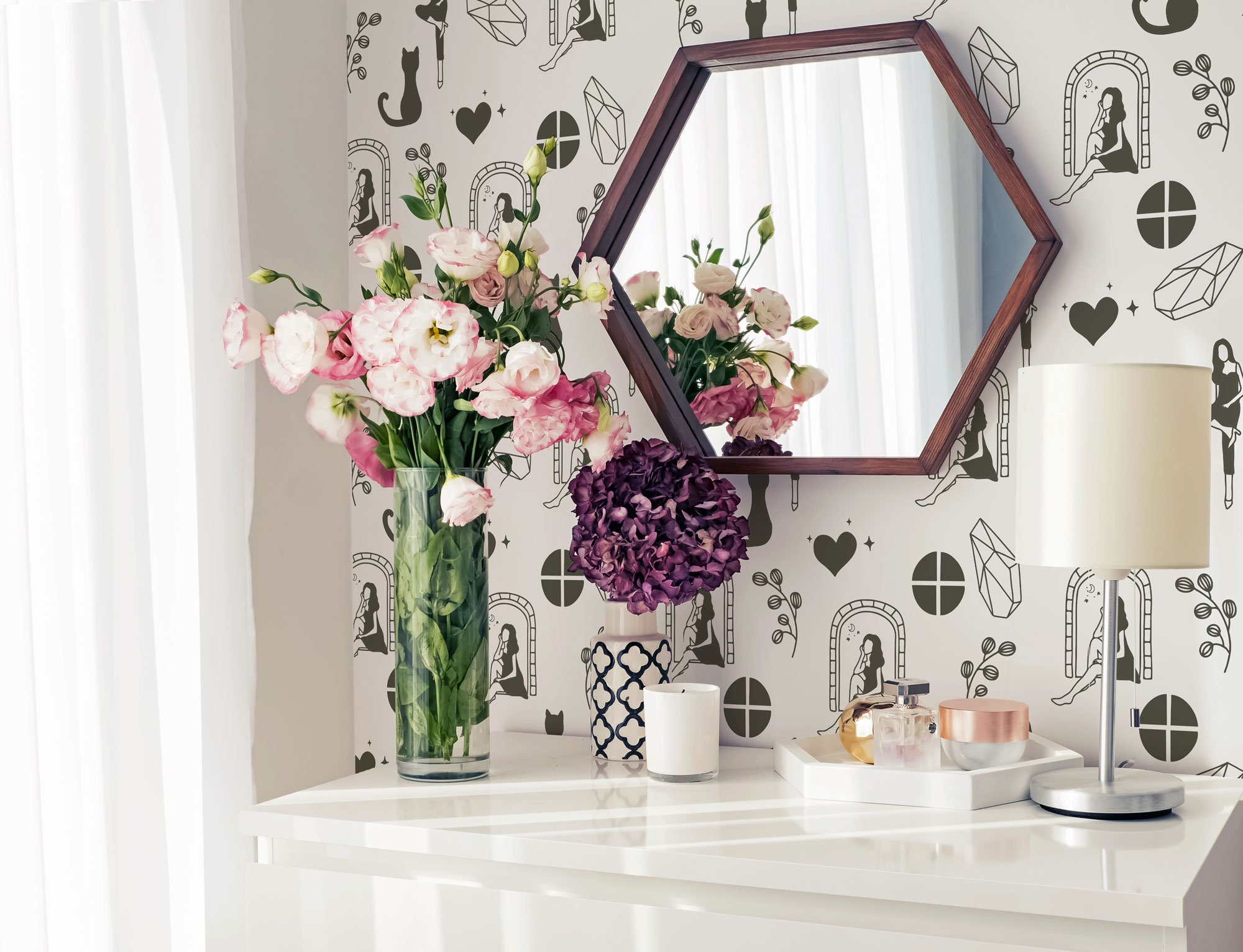 Girly Peel and Stick Wallpaper / Illustration Removable - Etsy