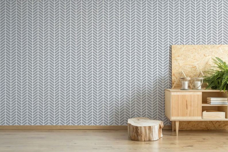 Herringbone Removable Wallpaper / Gray and White Chevron Peel Etsy