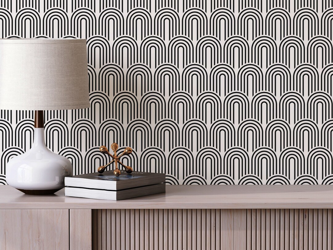 Black and White Retro Removable Wallpaper / Art Deco Peel and Stick