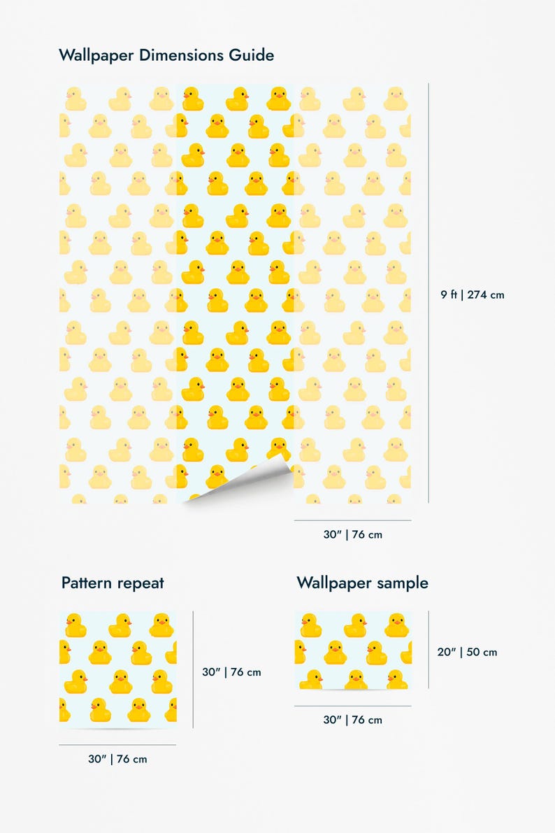 Geel en blauw behang met eendjesmotief / Verwijderbaar behang met dierenprint / Geel en blauw behang - Zelfklevend of traditioneel afbeelding 8