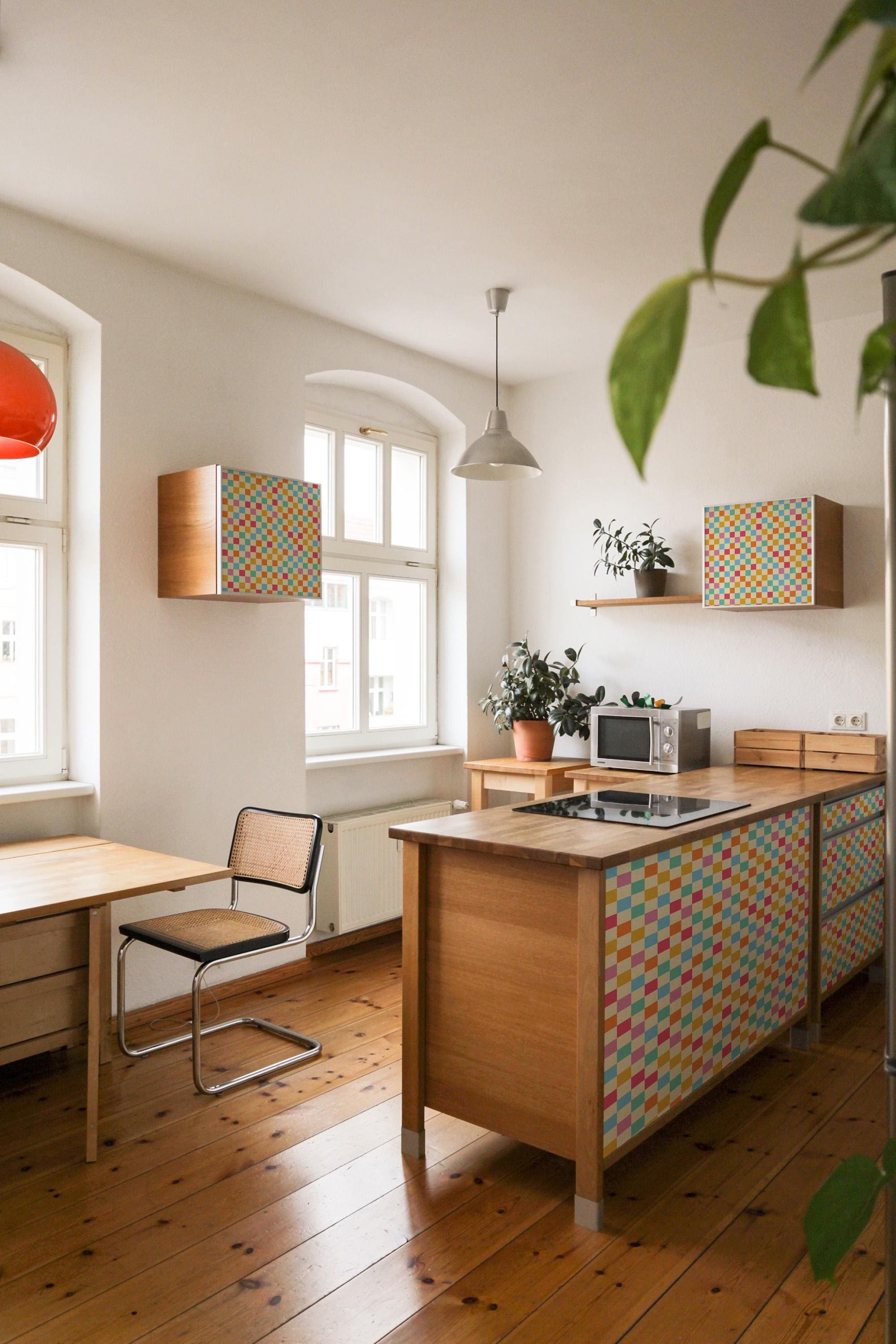 Groovy Retro Checker Kitchen Cabinet Wallpaper - Peel & Stick Wallpaper ...