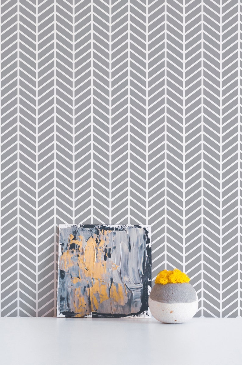Gray Herringbone Peel and Stick Wallpaper, design by Fancy Walls