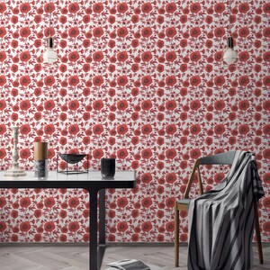 Red Poppy Floral Peel and Stick Wallpaper / Flower Removable Wallpaper ...
