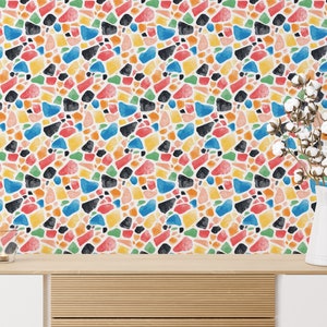Hand painted Terrazzo Peel and Stick wallpaper / Terrazzo Removable wallpaper / Colorful wallpaper - Self-adhesive or Traditional