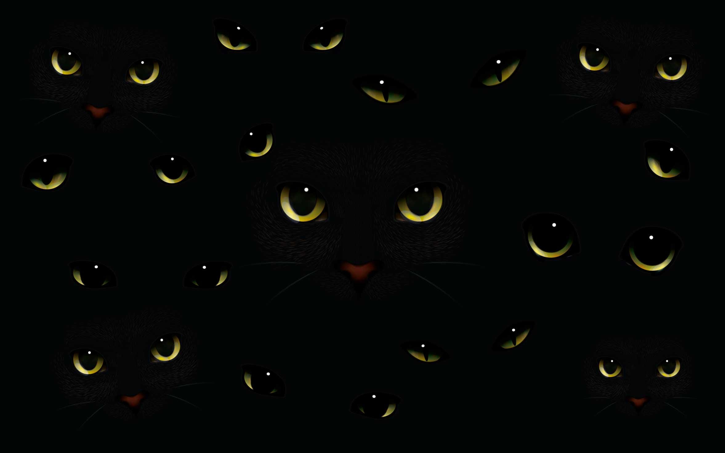 Black Cats Wallpaper Mural: Glowing Eyes in a Dark Gothic Night (peel ...