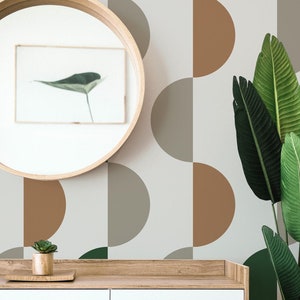 Brown and green Geometric Peel and Stick wallpaper / Bauhaus Removable wallpaper / Brown and green wallpaper - Self-adhesive or Traditional