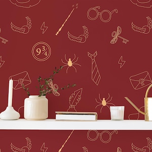 Red Fantasy wizard Peel and Stick wallpaper / Fun Removable wallpaper / Red wallpaper - Self-adhesive or Traditional
