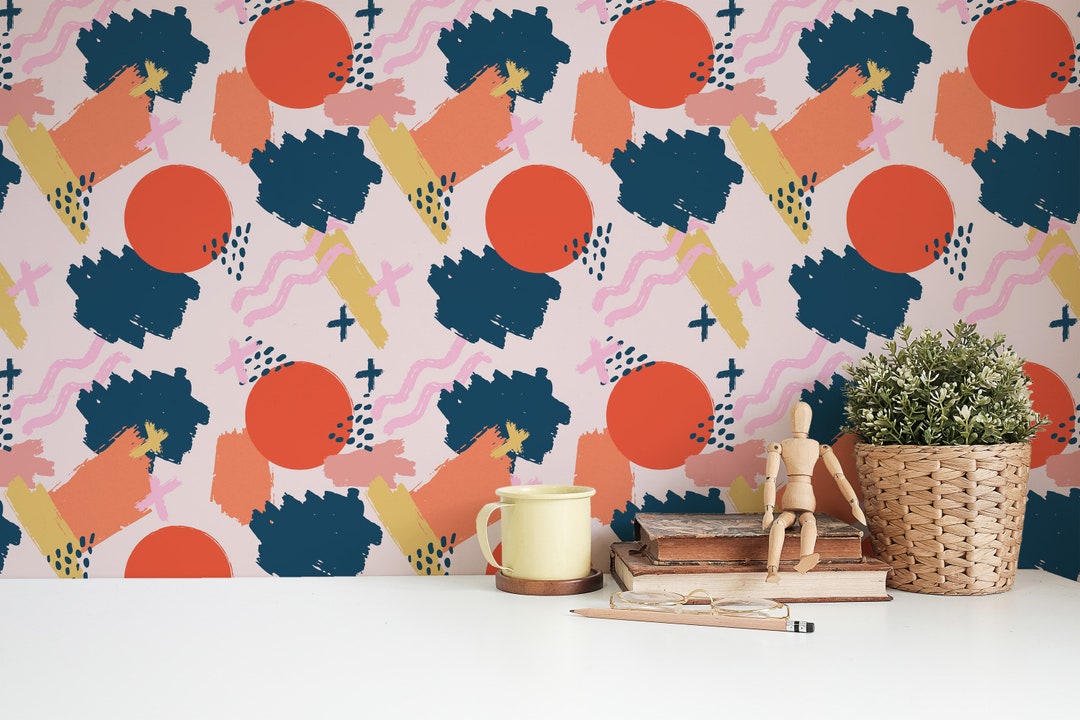 Brushstroke Peel and Stick Wallpaper / Colorful Removable Wallpaper