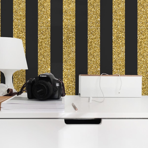 Black Gold Striped Wallpaper Etsy