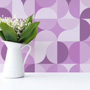 Lila Midcentury Peel and Stick Tapete / Geometrische abnehmbare Tapete / Lila Tapete - Selbstklebend oder Traditionell