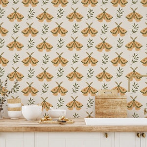 Yellow Butterfly Peel and Stick wallpaper / Nature Removable wallpaper / Yellow wallpaper - Self-adhesive or Traditional