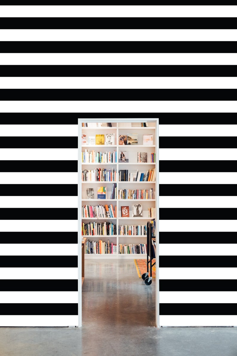 Black and white horizontal striped removable wallpaper / Etsy