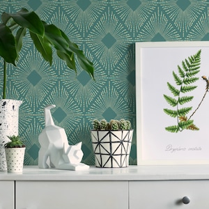 Green Modern Peel and Stick wallpaper / Geometric Removable wallpaper / Green wallpaper - Self-adhesive or Traditional