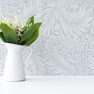 Gray Palms Peel and Stick wallpaper / Leaf Removable wallpaper / Gray wallpaper - Self-adhesive or Traditional