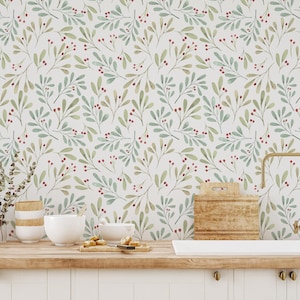 Christmas Peel and Stick wallpaper / Leaf Removable wallpaper / Green wallpaper - Self-adhesive or Traditional
