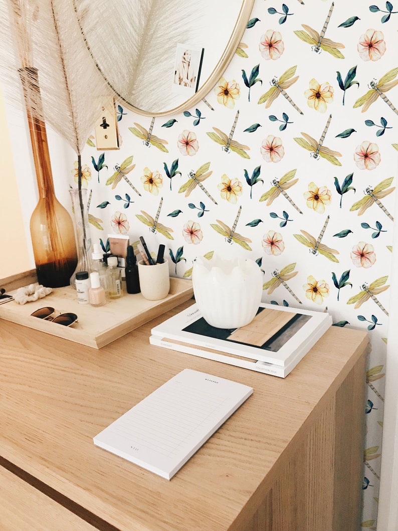 Dragonfly Peel and Stick Wallpaper / Floral Removable - Etsy