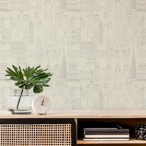 City Peel and Stick wallpaper / Busines Removable wallpaper / Beige wallpaper - Self-adhesive or Traditional